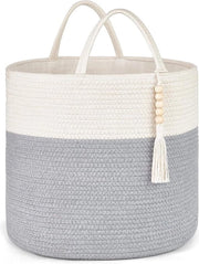 Tessuto di archiviazione decorativo con perle in legno grigio-bianco 406 cm B × 138 pollici L con maniglie per coperte giocattoli