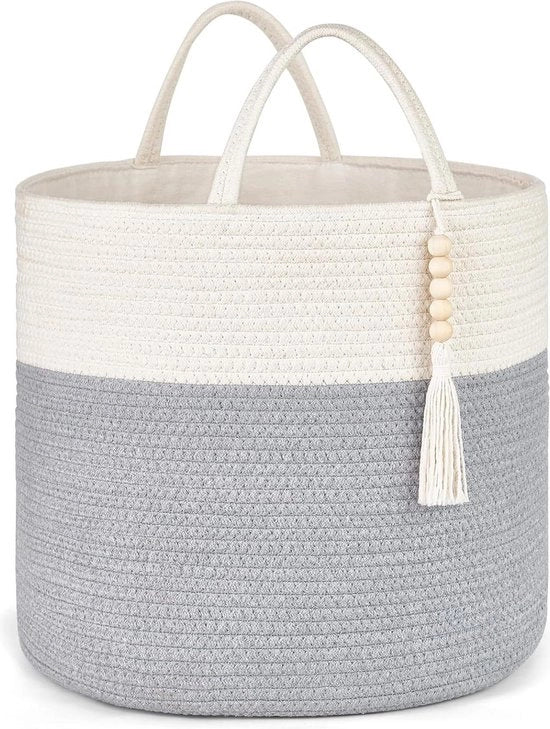 Tessuto di archiviazione decorativo con perle in legno grigio-bianco 406 cm B × 138 pollici L con maniglie per coperte giocattoli