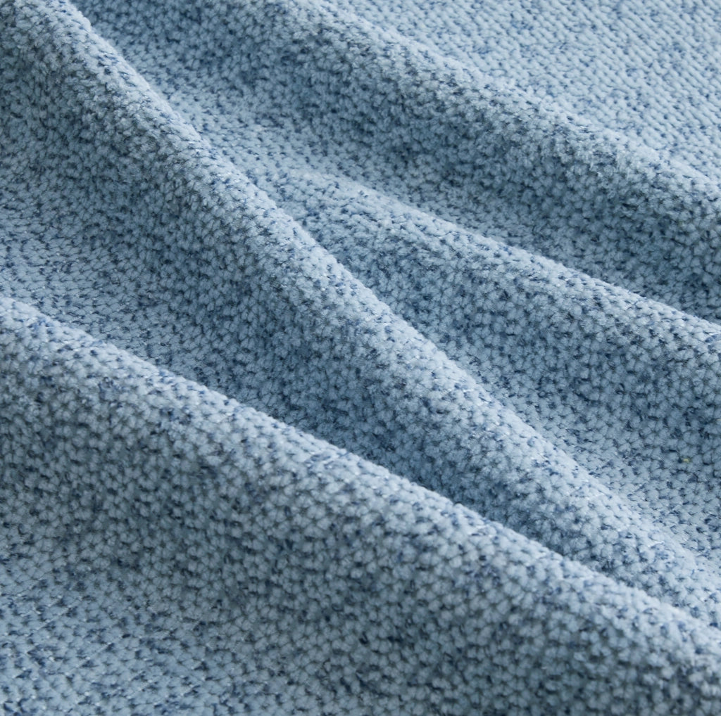 Divano angolare modulare 2 posti con pouf in pile granulato blu HOMVRA