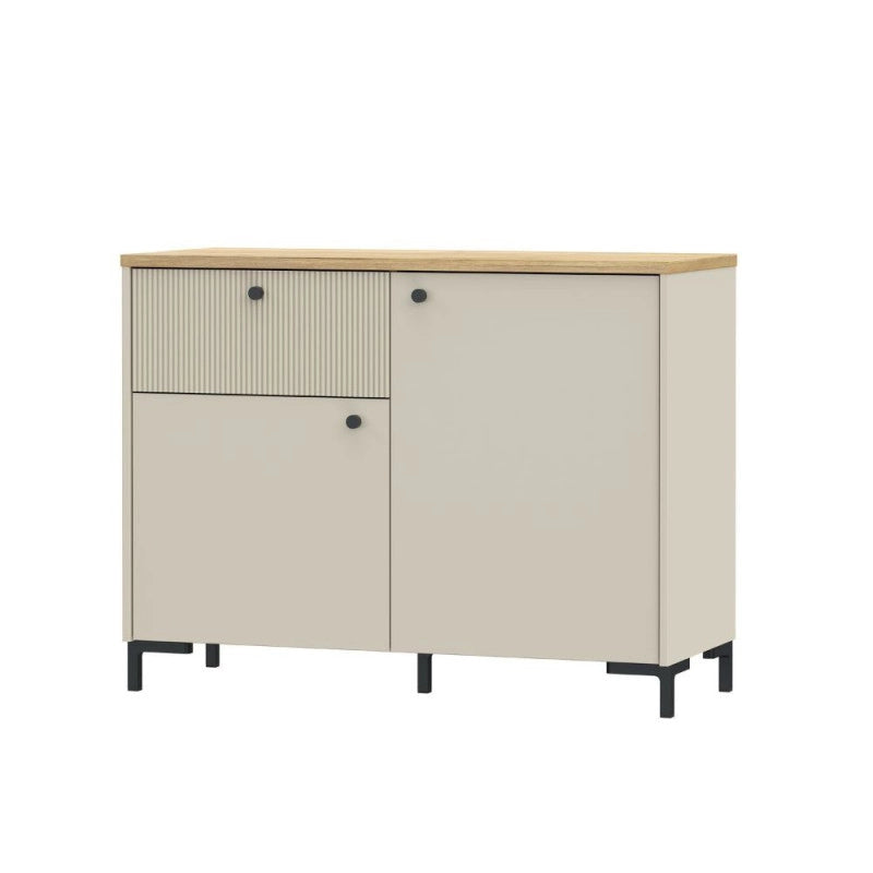 Madia Unit 2 ante e 1 cassetto cannettato L 103.1 x P 41.9 x H 79 cm. colore cashmere con top rovere