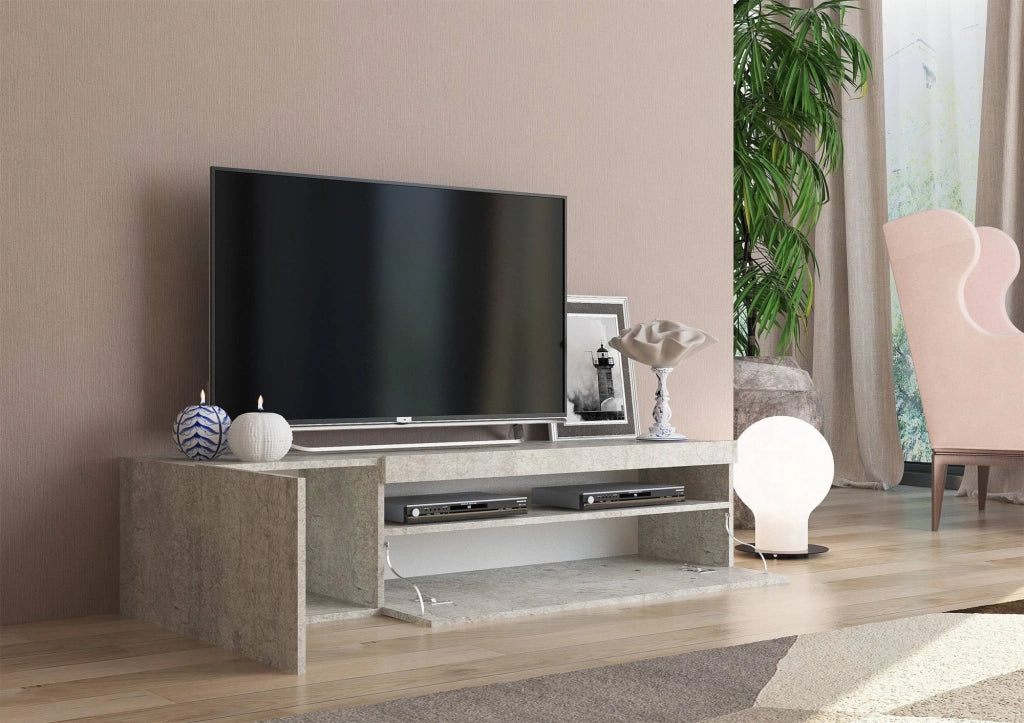 Mobile da soggiorno Porta Ardy, Made in Italy, Credenza per Ardy a 2 ante, Porta Ardy da salotto, cm 150x40h37, Cemento