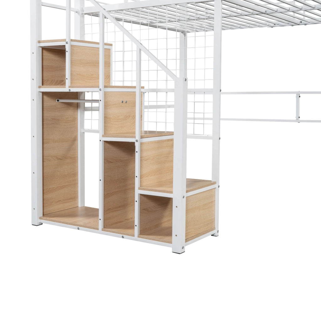 Letto a castello bianco con scala di sicurezza funzione contenitiva in metallo 140x200 cm