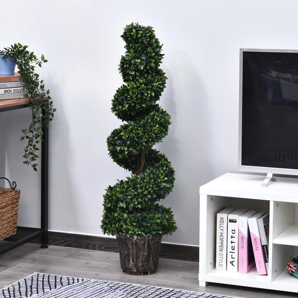EasyComfort Piante Finte da Interno di Bosso a Spirale 120cm, Pianta Artificiale da Interno ed Esterni con Vaso Incluso, Pianta Finta per Decorazione Casa, Ufficio, Soggiorno, Giardino, Verde