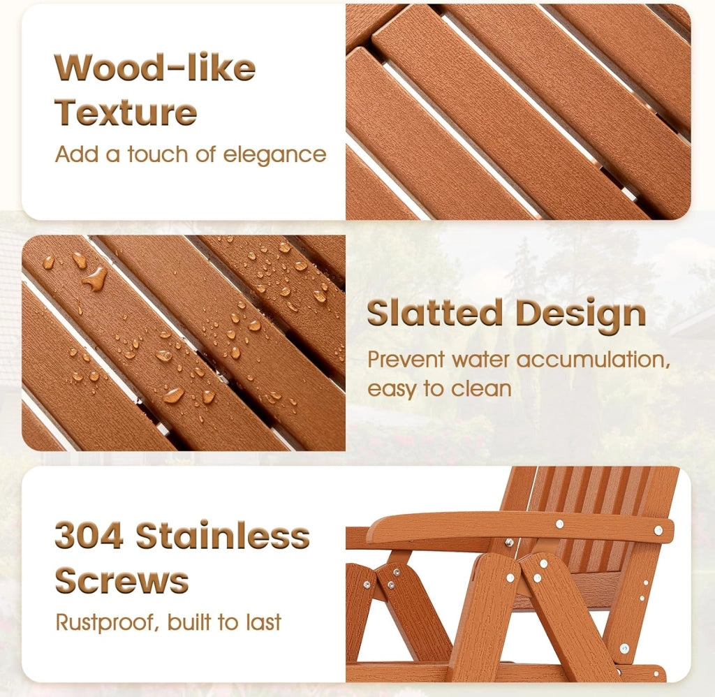 Sedia Pieghevole da Giardino, Sedia da Esterno in HDPE con Braccioli, Schienale Curvo, Seduta a Doghe, Poltrona Plastica da Sala da Pranzo, Balcone, Cortile, Carico 150 kg (Marrone)