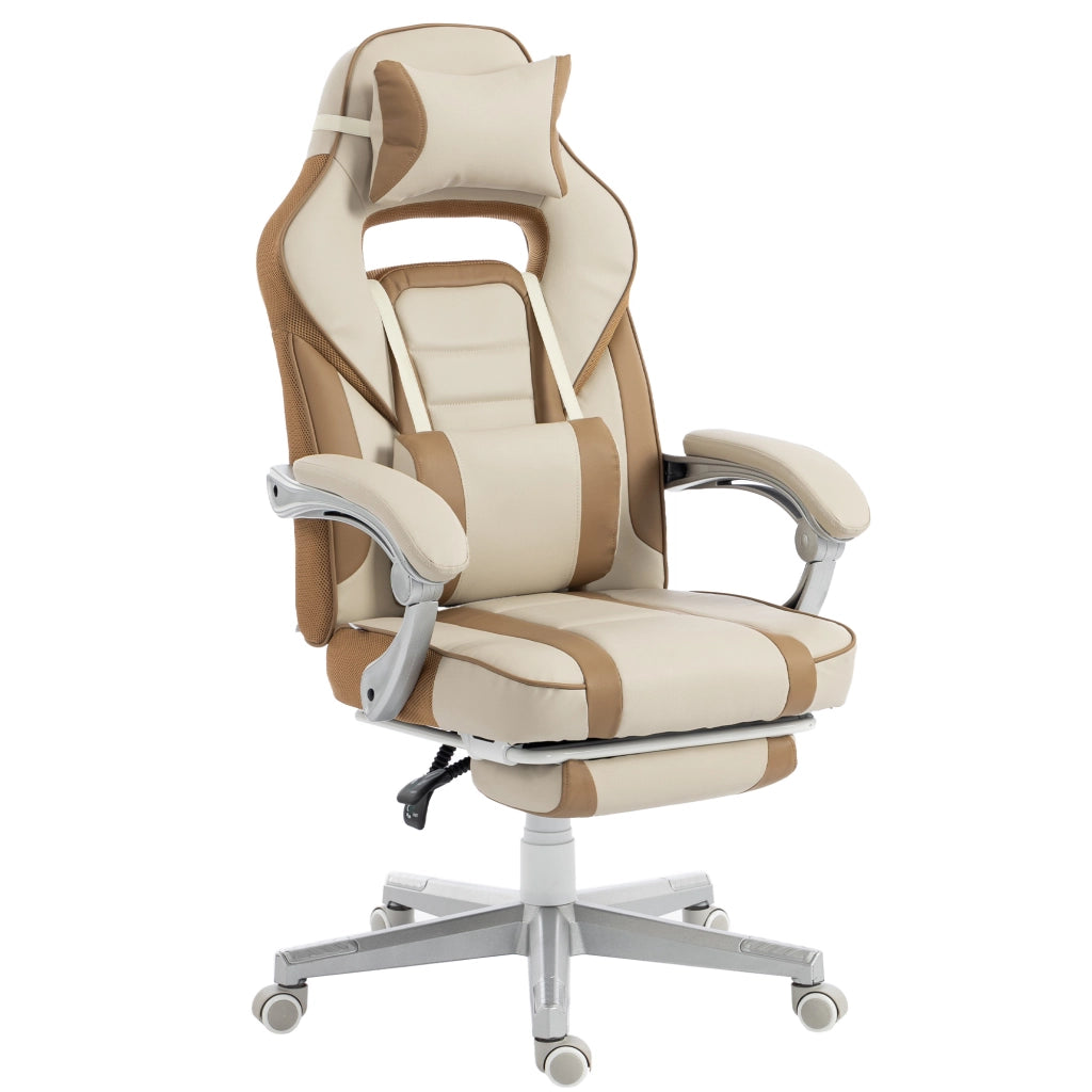 Poltrona Gamer Reclinabile con Poggiapiedi e Schienale Regolabile ¨C Zephmum ¨C Crema