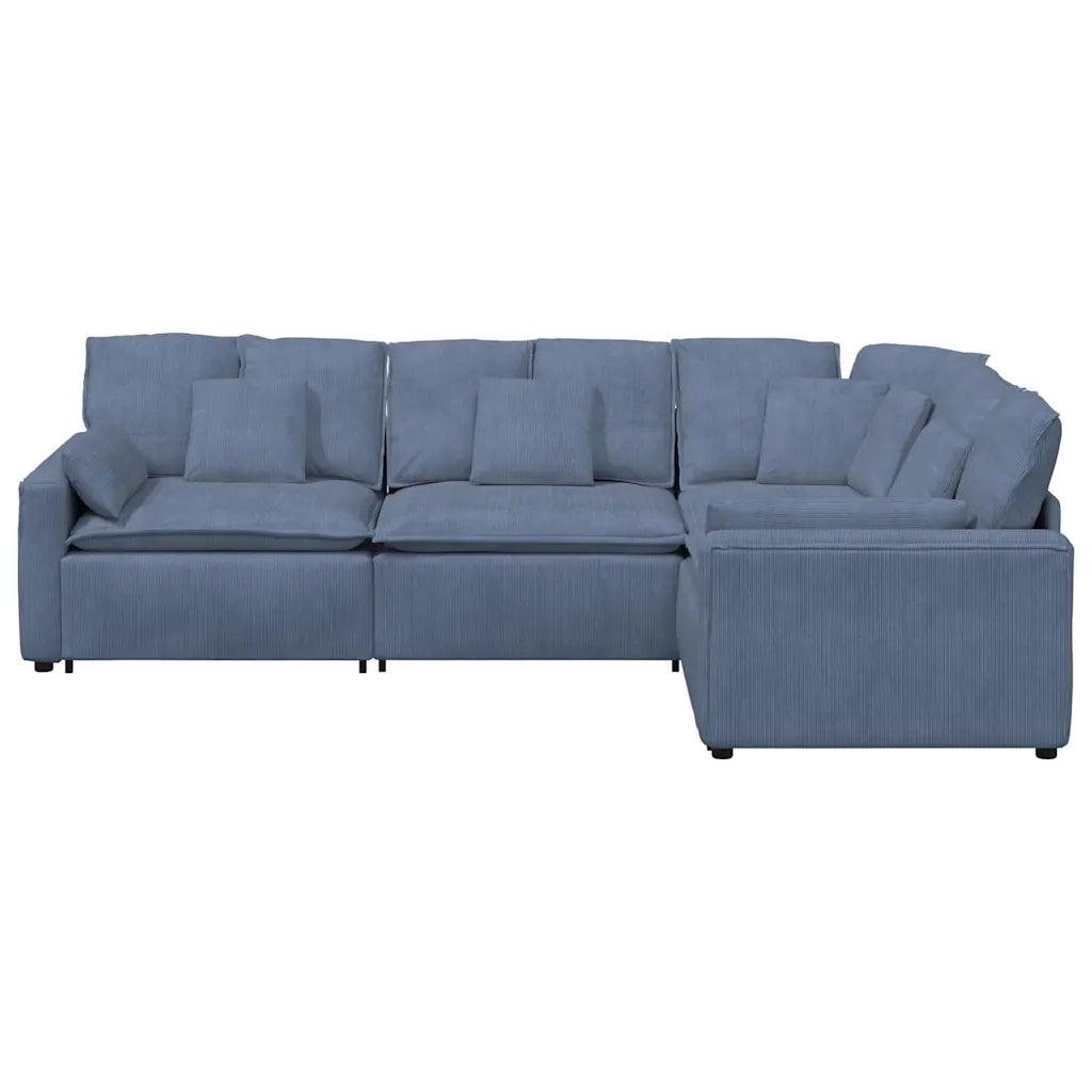 Divano Modulare con Cuscini in Tessuto a Coste Blu 3321170
