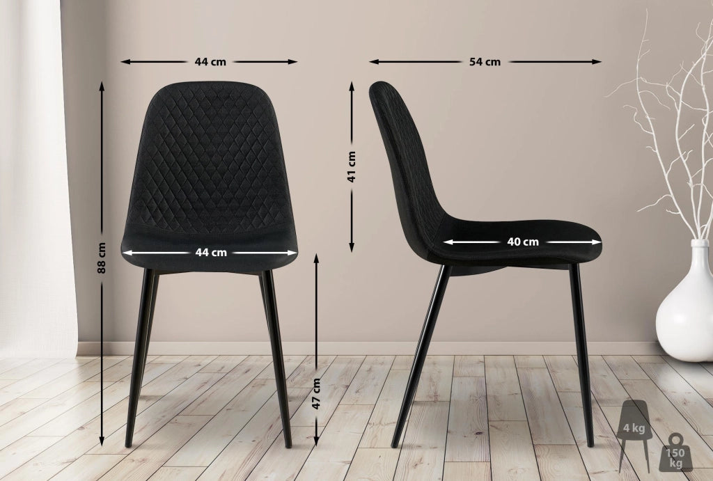 Sedia Giverny con cuciture decorative Tessuto,nero