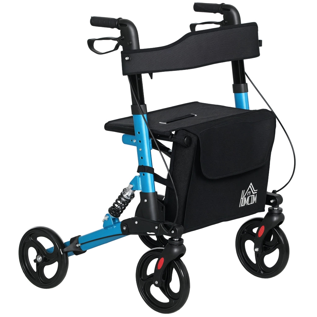 Andatore per Anziani Pieghevole con Sedile e 4 Ruote ¨C zephmum ¨C Altezza Regolabile, Freni a Mano, Blu e Nero
