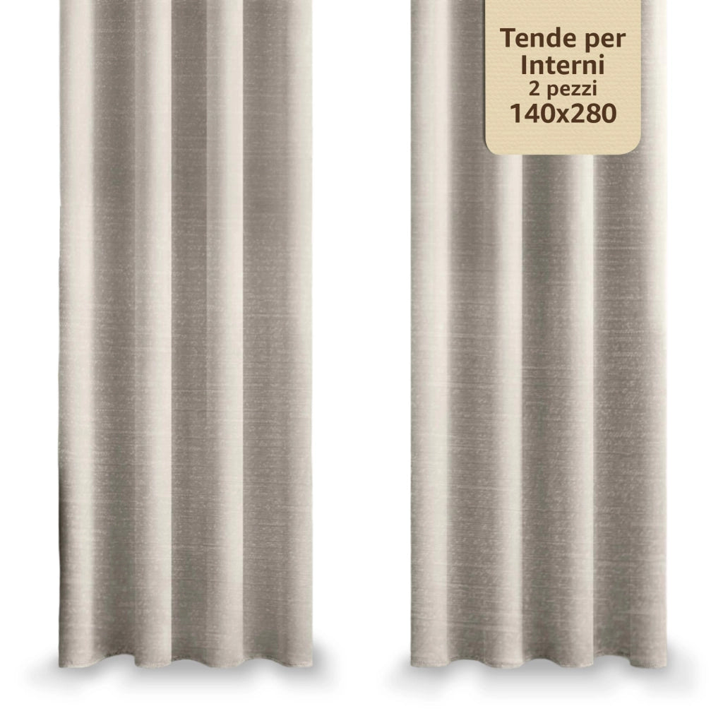 Tende per Interni Camera da Letto e Soggiorno Con Anelli - 140x280cm - 2 Pezzi Colore: PERLA