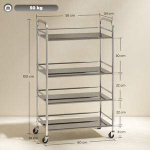 Carrello da Cucina Multiuso a 4 Livelli 60x35x100 cm in Acciaio Inox