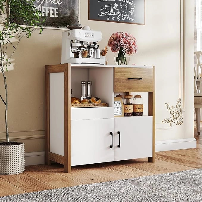 Credenza da Cucina, Mobile Moderno con Cassetto, Ripiano Estraibile e 2 Ante, Credenza Salvaspazio in Legno per Sala da Pranzo, Soggiorno, Camera da Letto e Appartamento, 82 x 40 x 81 cm