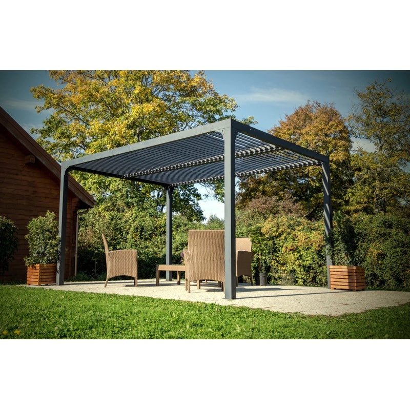 Pergola bioclimatica da giardino in alluminio 360x300 cm – tettoia con lamelle orientabili manuali 90° – grigio antracite – PER3630BI Foresta