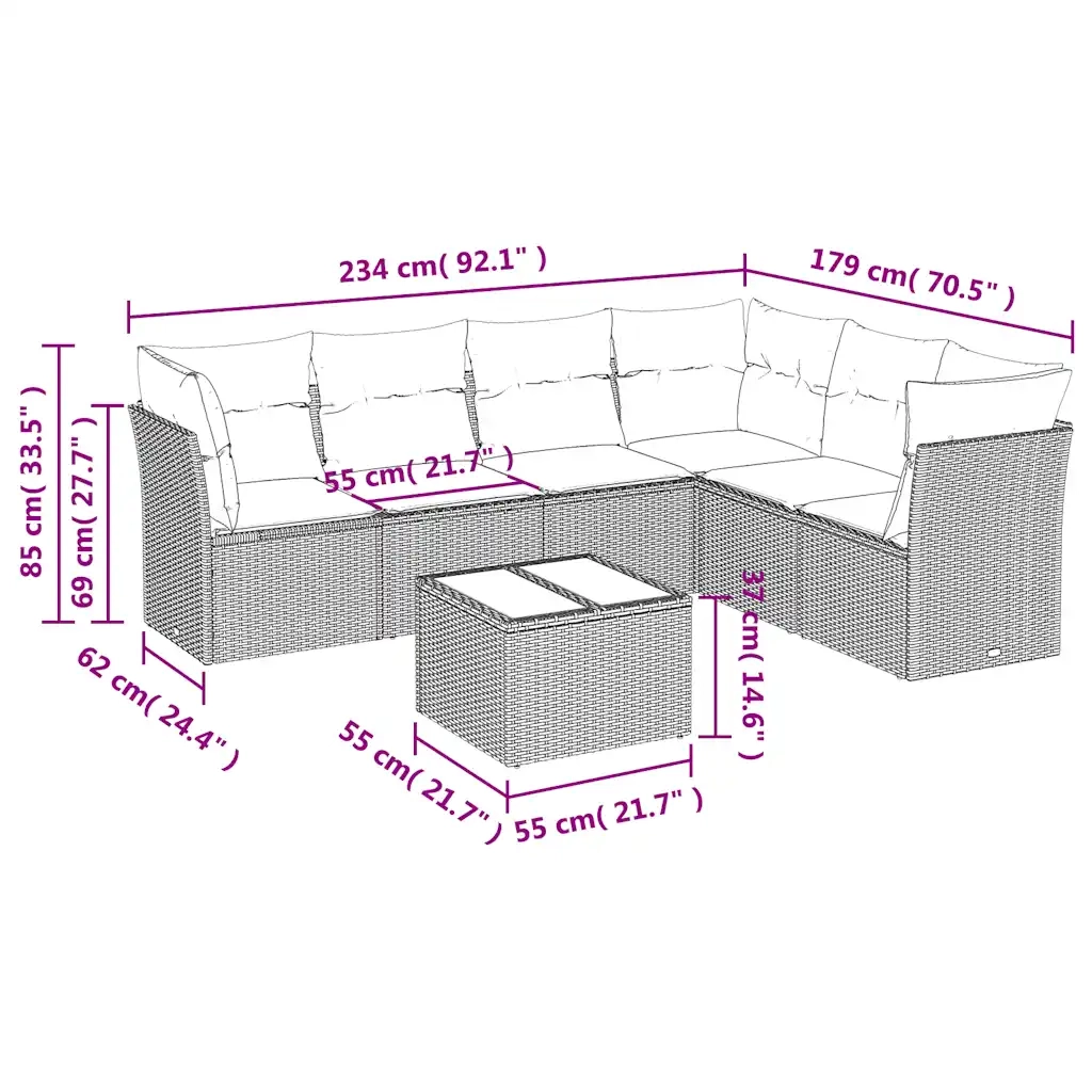 Set Divani da Giardino 7 pz con Cuscini Marrone in Polyrattan 3249532