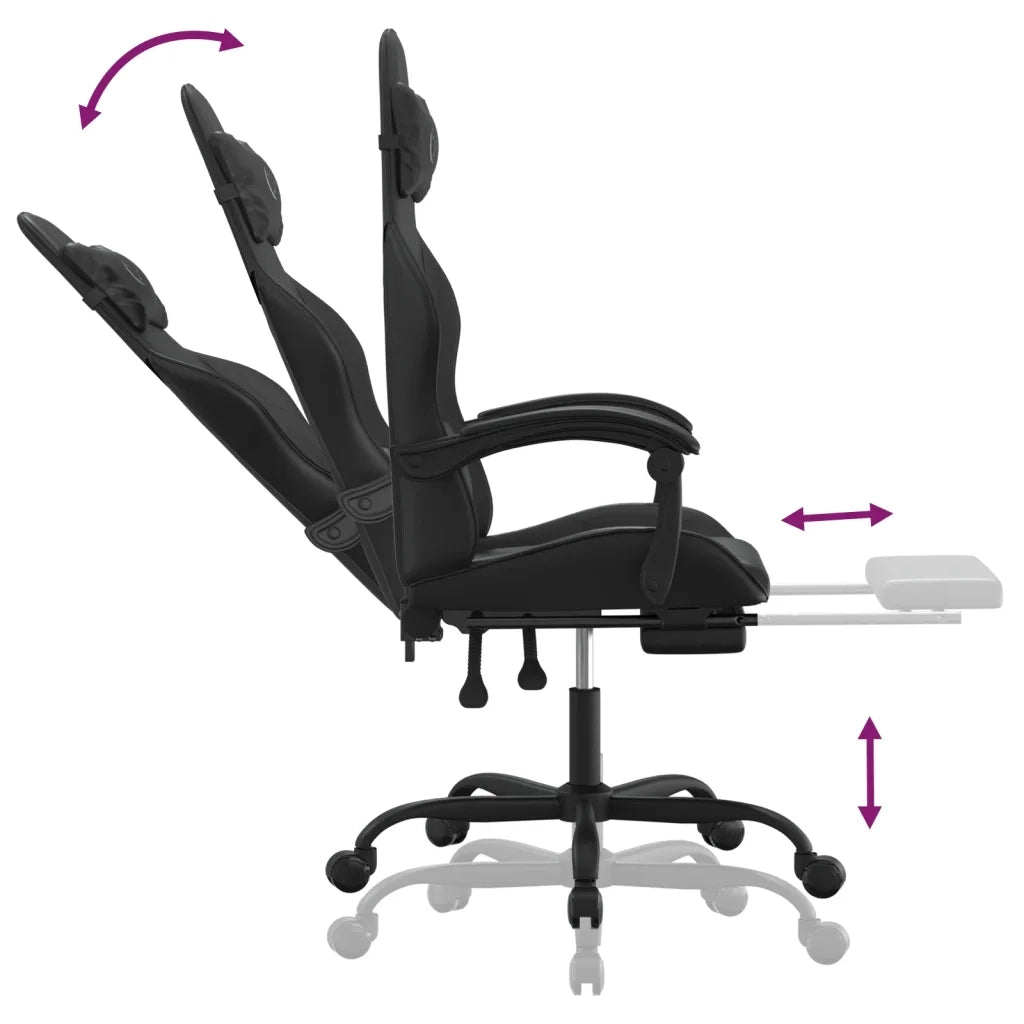 vidaXL Sedia da Gaming con Poggiapiedi Nero in Similpelle