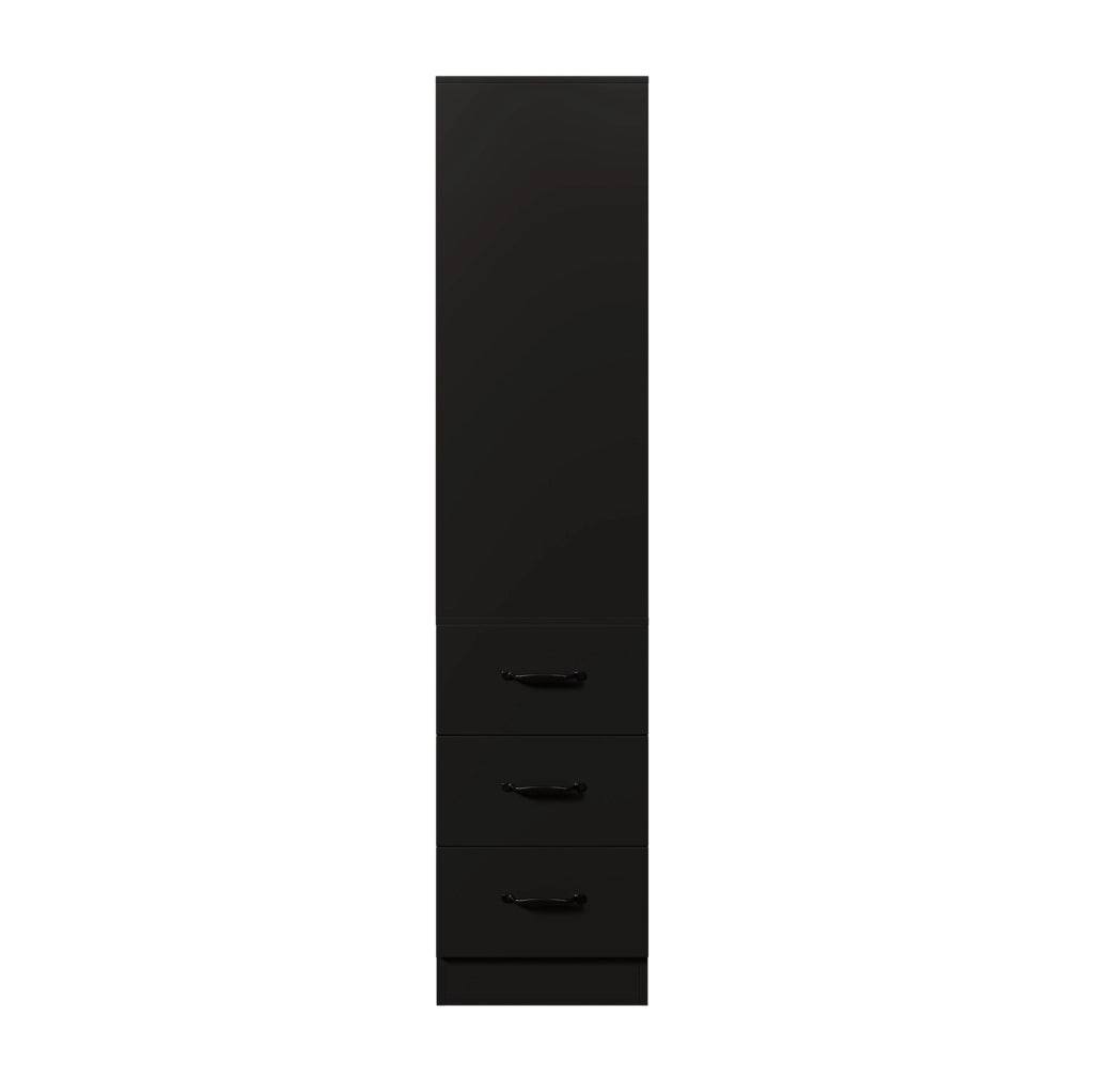 Libreria stretta 60x38x180 cm con 3 cassetti laterali e ripiani regolabili; nera