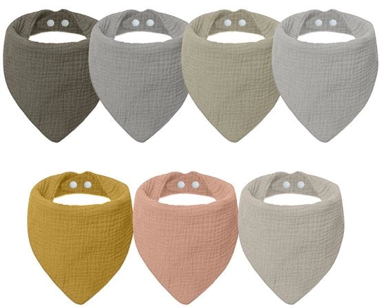 Set di 7 assorbenti quadrati, bandana per bambini in mussolina, slabbetti morbidi di cotone con chiusura a girocollo regolabile, slabbetti morbidi in mussolina per bambini (rosa)