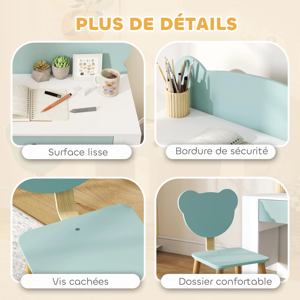 Scrivania Bambini con Sedia ¨C zephmum ¨C Verde 80x41x74.5 cm