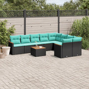 Set Divani da Giardino 10 pz con Cuscini Nero in Polyrattan 3226309