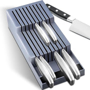 Blocco di coltelli professionale da 40cm - Disegno paesaggistico con supporto a due stadi universale per coltelli da cucina grandi - Grigio