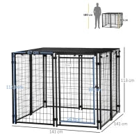 Recinto per Cani Pieghevole con Copertura, 8 Pannelli con Porta Bloccabile, 141x141x113cm, Nero