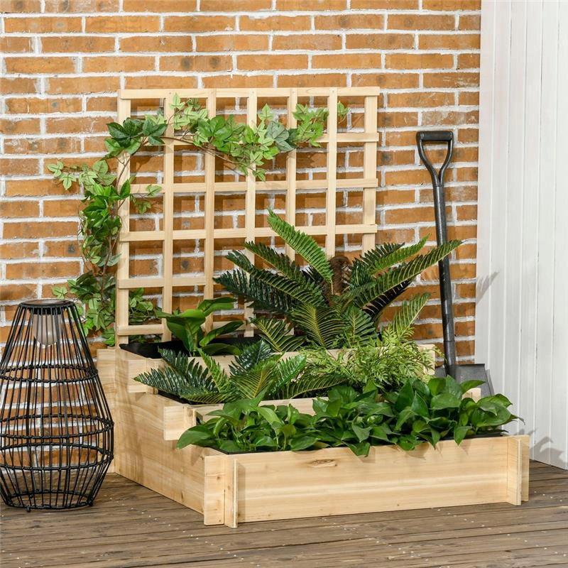 FIORIERA DA ESTERNO A 3 LIVELLI CON GRIGLIATO IN LEGNO DI ABETE E TESSUTO NON TESSUTO, 95X95X110 CM