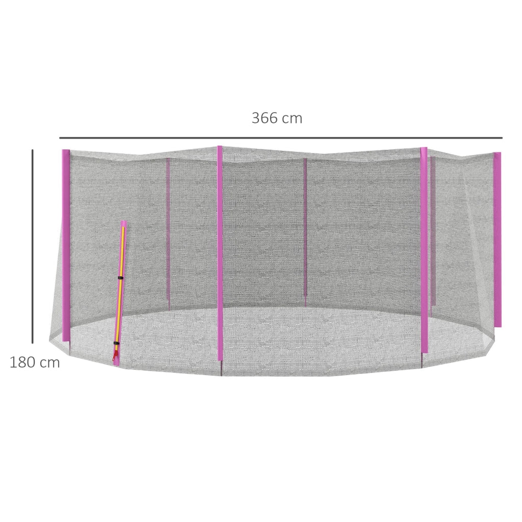 Rete di Protezione per Trampolini a 8 Pali con Ingresso con Cerniera, in PE, ?366x180 cm, Nero e Rosa