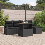 Set Divano da Giardino a 6 Pezzi con Cuscini Rattan Polietilene Nero Acacia