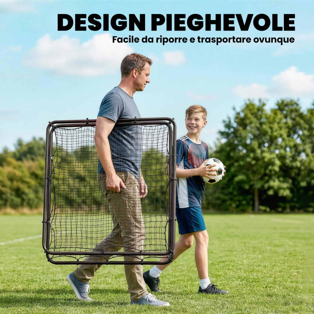 Rete di Rimbalzo per Calcio con 5 Angoli Regolabili Rete Multi-Sport per Allenamento in Acciaio e Nylon Nero