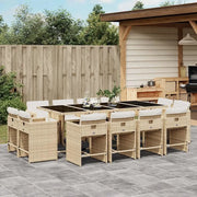Set da Pranzo da Giardino 13 pz con Cuscini Beige in Polyrattan 3211222