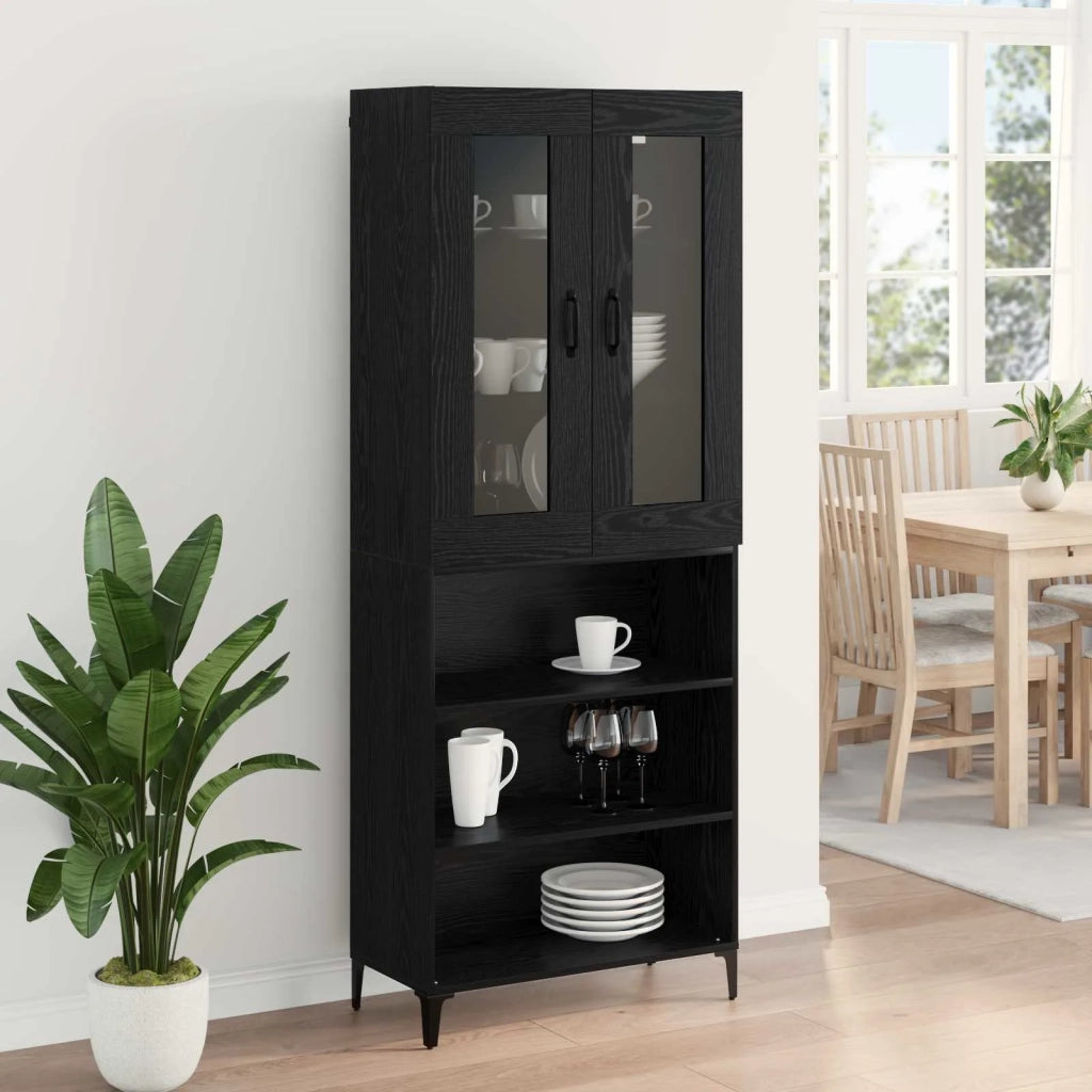 Credenza | Madia | Buffet da pranzo | Armadio da pranzo Rovere Nero 69,5 x 34 x 180 cm Legno multistrato