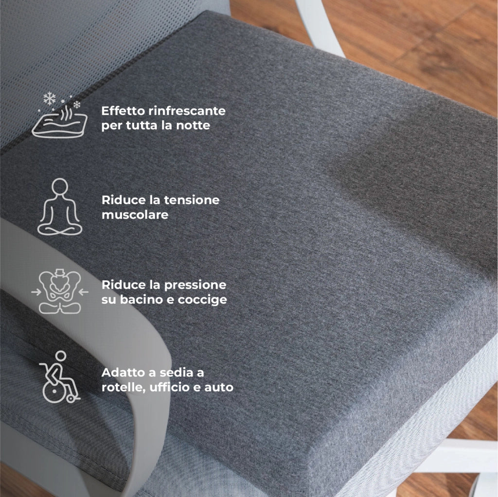 Cuscino Sedia a Rotelle Antidecubito con Gel Rinfrescante 45x43x7 cm in Memory Foam – Supporto Comfort per Ufficio e Auto, Riduce Pressione su Coccige e Bacino, Sfoderabile e Traspirante
