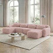 Divano Modulare a U con Cuscini ¨C MINIMAL ¨C Rosa, Tessuto Plush, Morbido