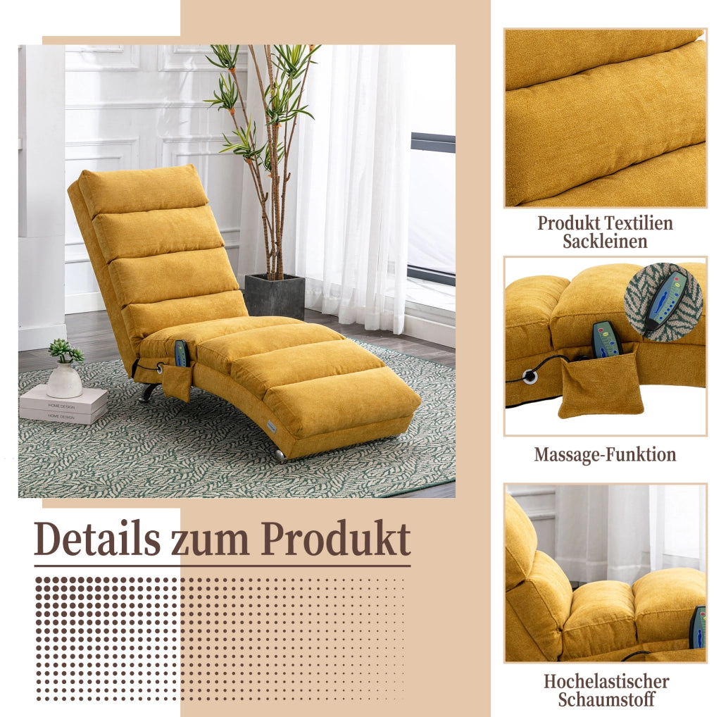 Chaise longue massaggiante fissa in lino giallo senape