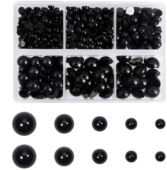 Occhi poppanti rotondi con parte posteriore piatta - Sicuri per il fai da te stesso - Nero - Plastica - Adatto per poppe DIY - Dimensioni variabili