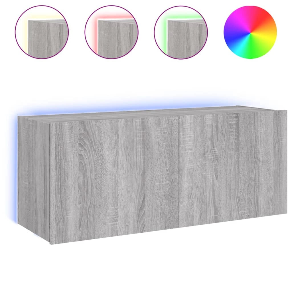 Mobile TV multimediale mensola TV credenza TV mobile TV da parete per sala da pranzo soggiorno camera da letto con luci LED Sonoma 100 x 35 x 41 cm grigio 02_0028038