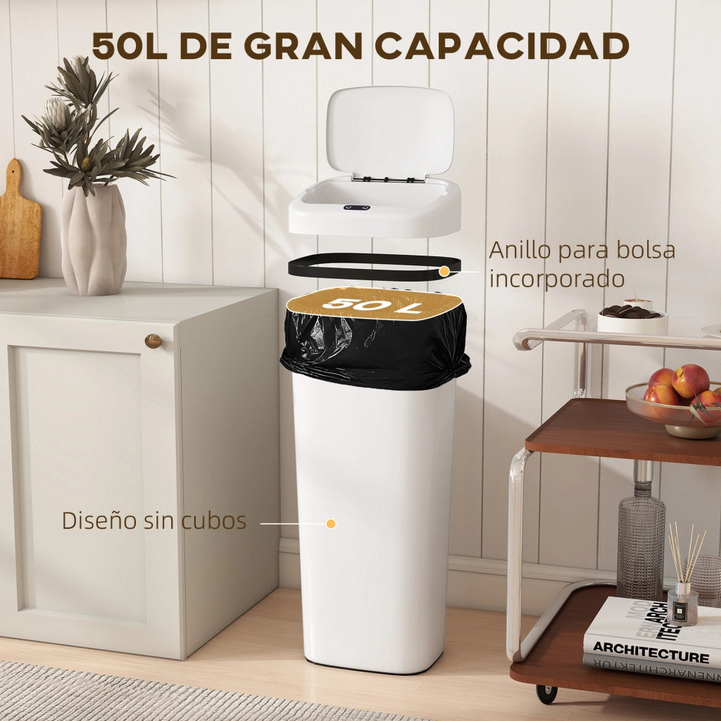 Cestino da Cucina Automatico ¨C zephmum ¨C Bianco Acciaio Inox 50 L