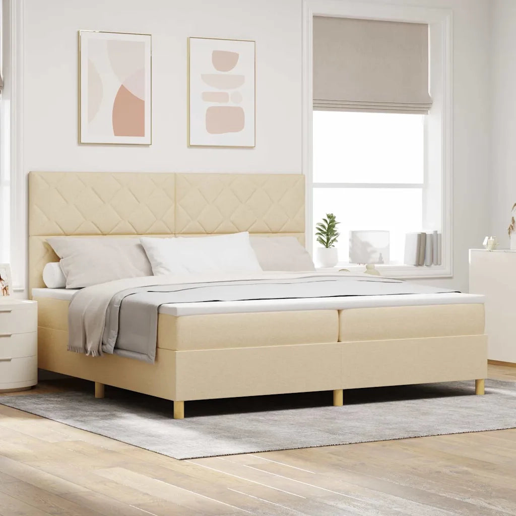 Letto a Sorgente LED con materasso Crema 200 x 200 cm Tessuto 3343206