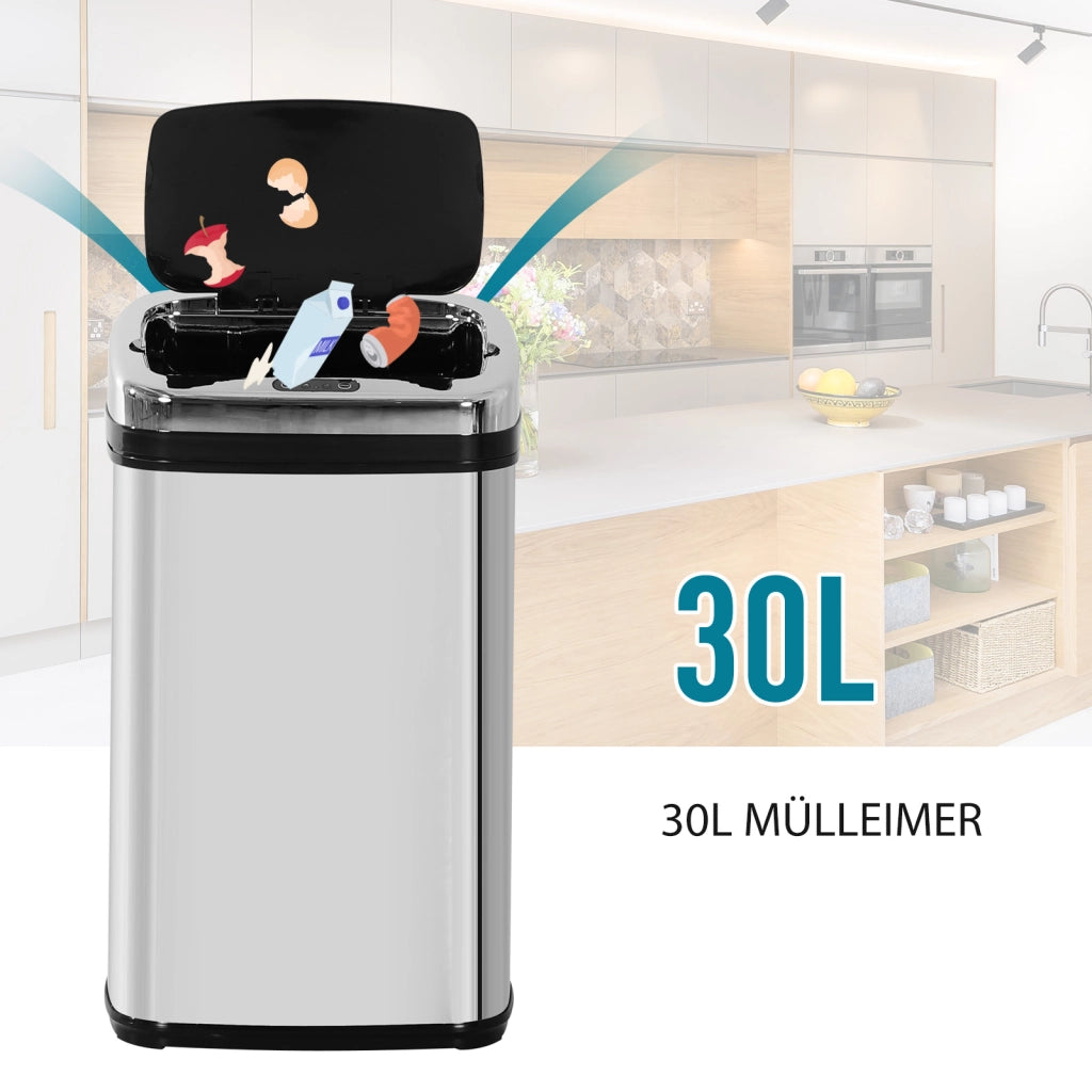 PATTUMIERA Automatica con Sensore IR 30 L 54x37x29 cm Acciaio Inox Argento