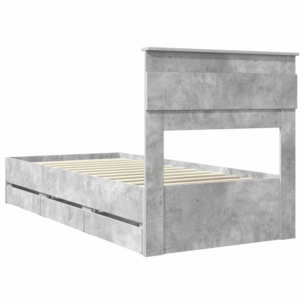 Struttura del letto con cassetto-Giroletto con contenitore-Rete del Letto Grigio cemento 90 x 200 cm 206742