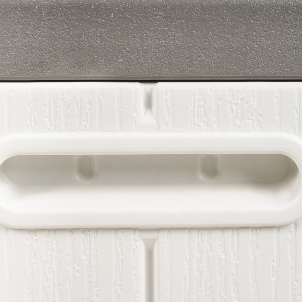 Panca da giardino in plastica bianco per esterni 116 x 60 cm con maniglie e rotelle Cassetta porta attrezzi da esterno