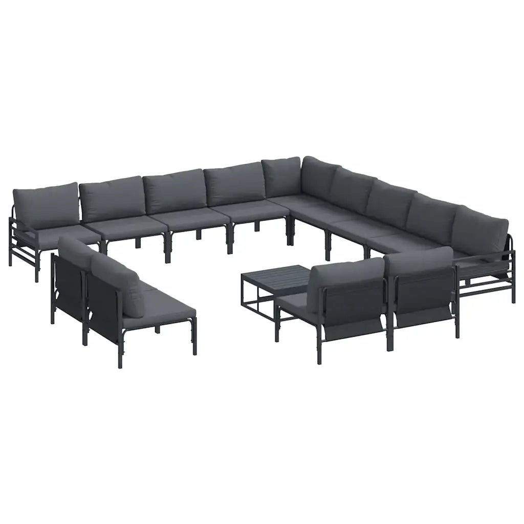 Set Divano da Giardino con cuscino 14 pcs Nero Acciaio 3379033