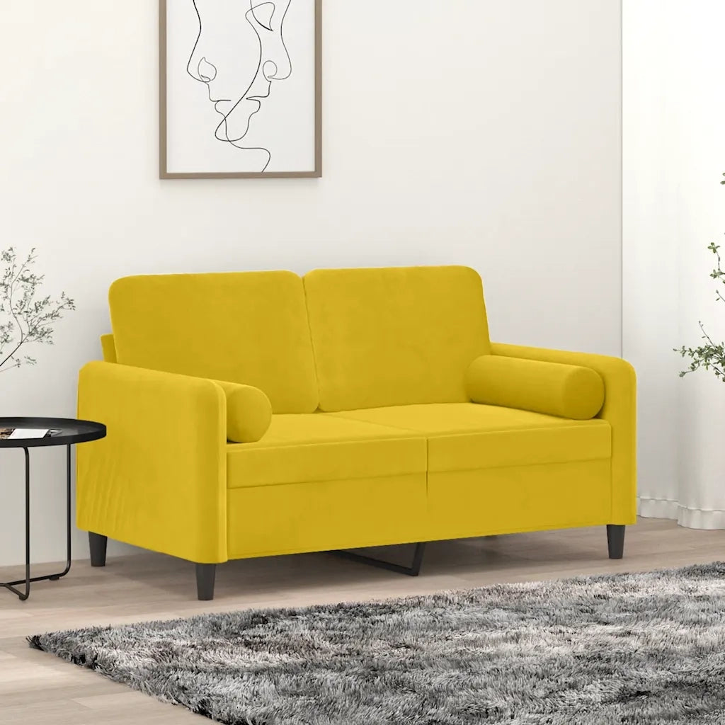 Divano | Divano da soggiorno | Sofa a 2 Posti con Cuscini Giallo 120 cm in Velluto