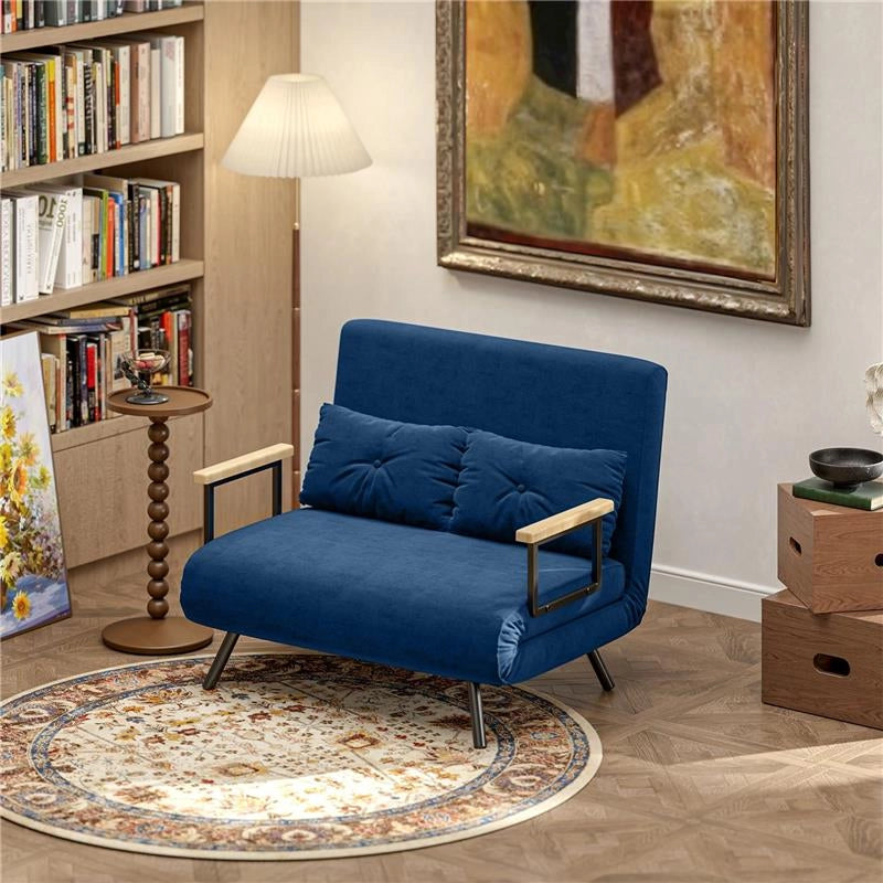 DIVANO LETTO 3 IN 1 IN TESSUTO EFFETTO VELLUTO CON SCHIENALE REGOLABILE E 2 CUSCINI 102X73X81 CM BLU