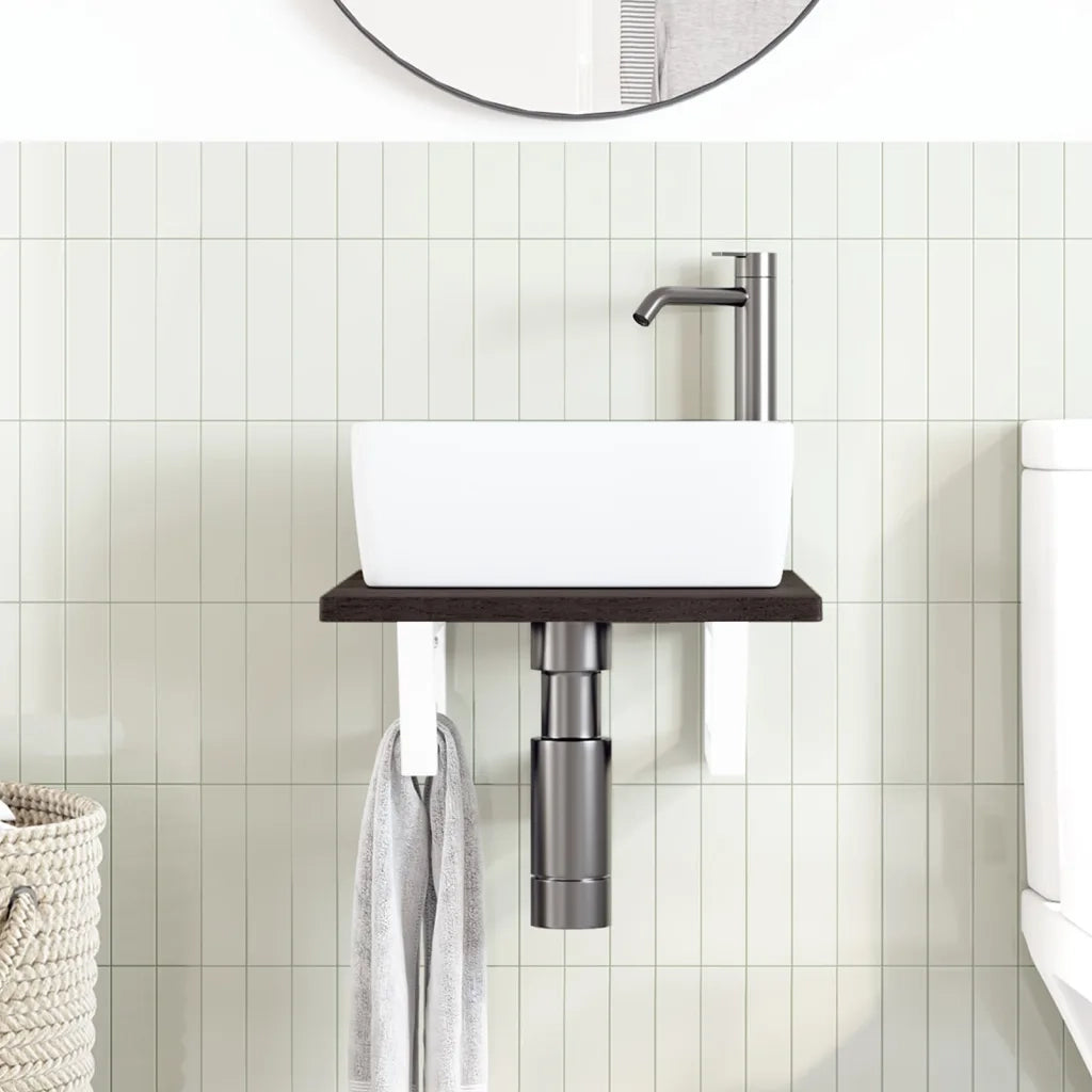 Ripiano a Parete per Lavabo in Acciaio e Massello di Rovere 3302578