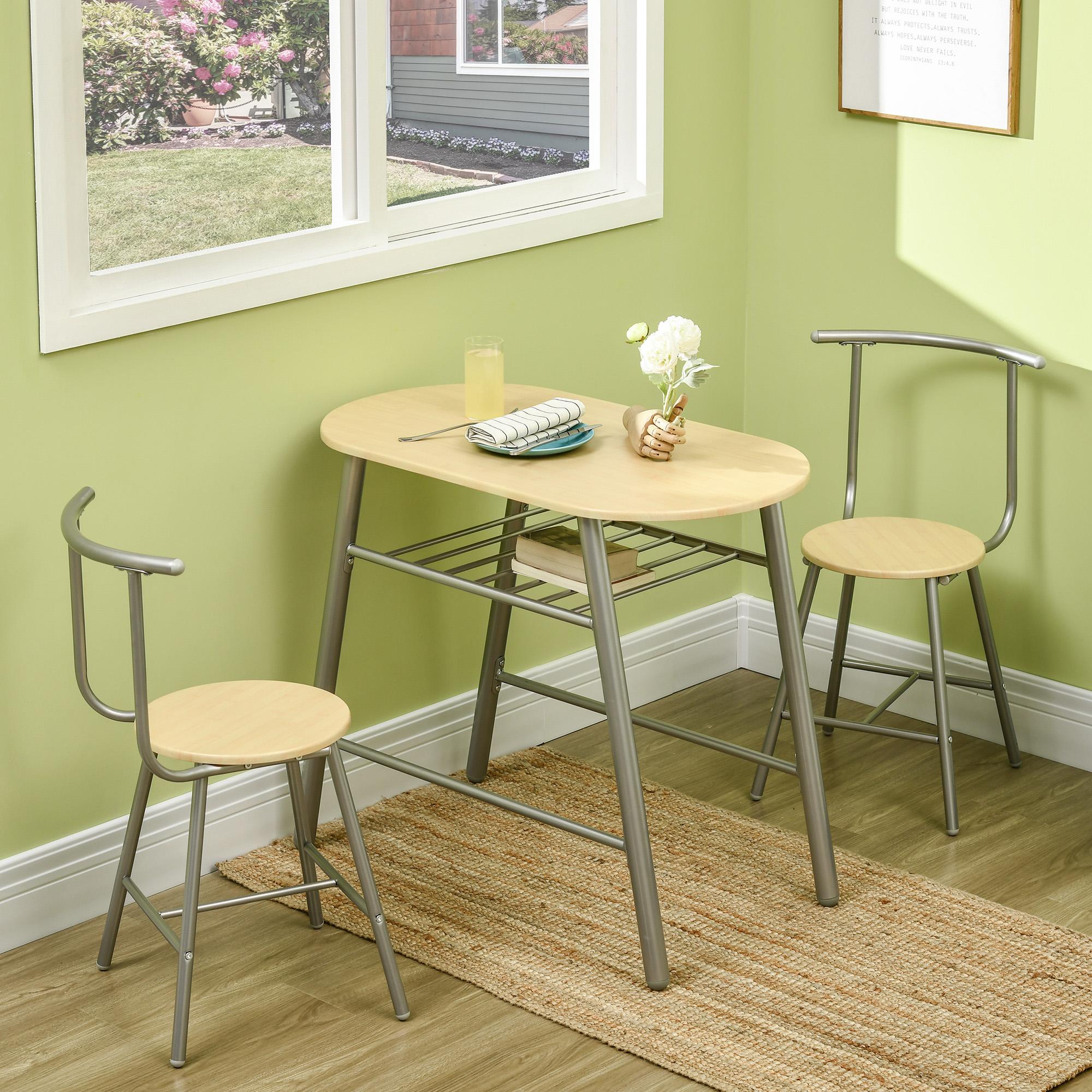 Set Tavolo e 2 Sedie  da Giardino in MDF e Acciaio Argento