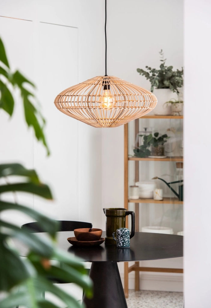 Lampada a sospensione Lucide Magali rattan marrone Ø56 E27