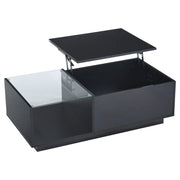 Tavolino da Caffè Alzabile con LED; Vano Nascosto e 2 Cassetti per Soggiorno in Truciolare Nero 100×50×33 cm