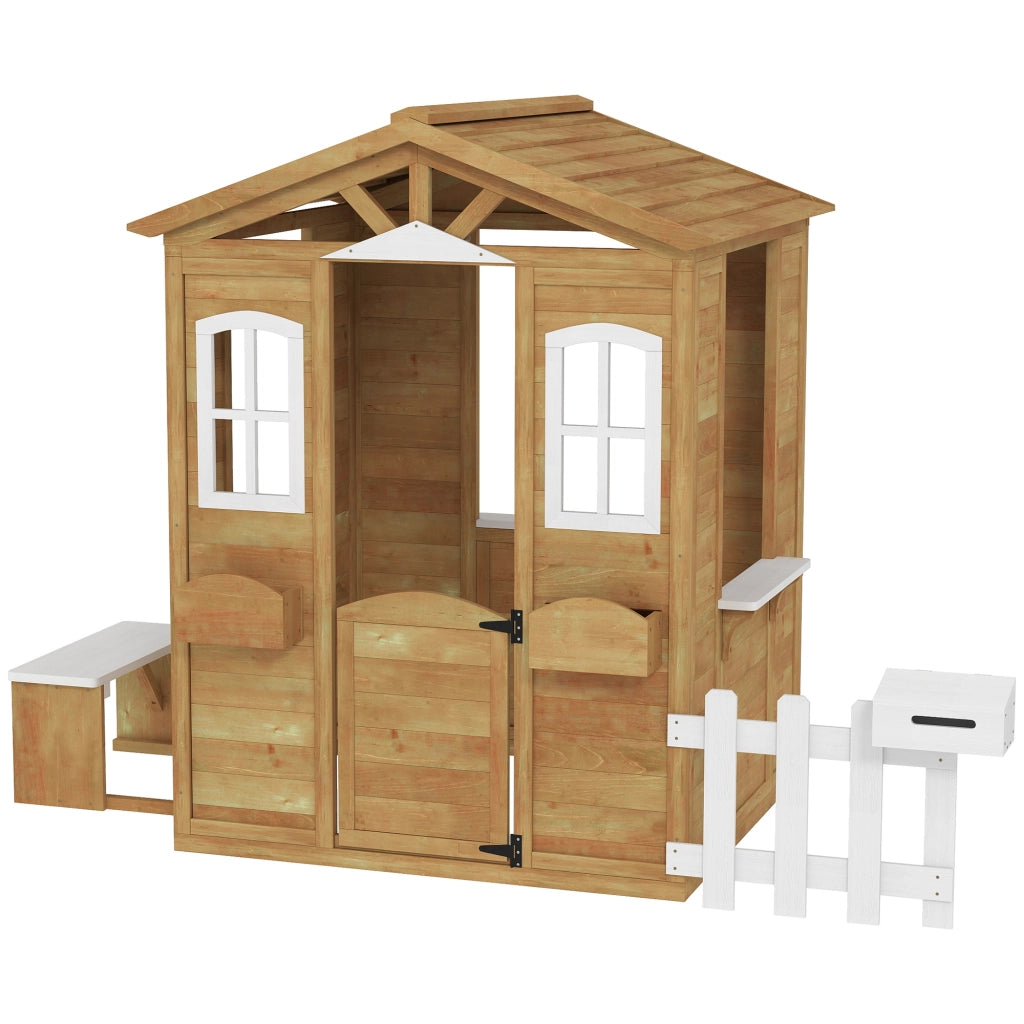 Casetta in legno per bambini con porta, finestre, panchina e recinzione ¨C zephmum ¨C per 3-6 anni