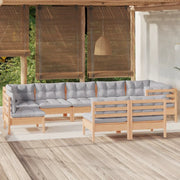 Set Divani da Giardino 9 pz con Cuscini Grigi Massello di Pino cod mxl 39237
