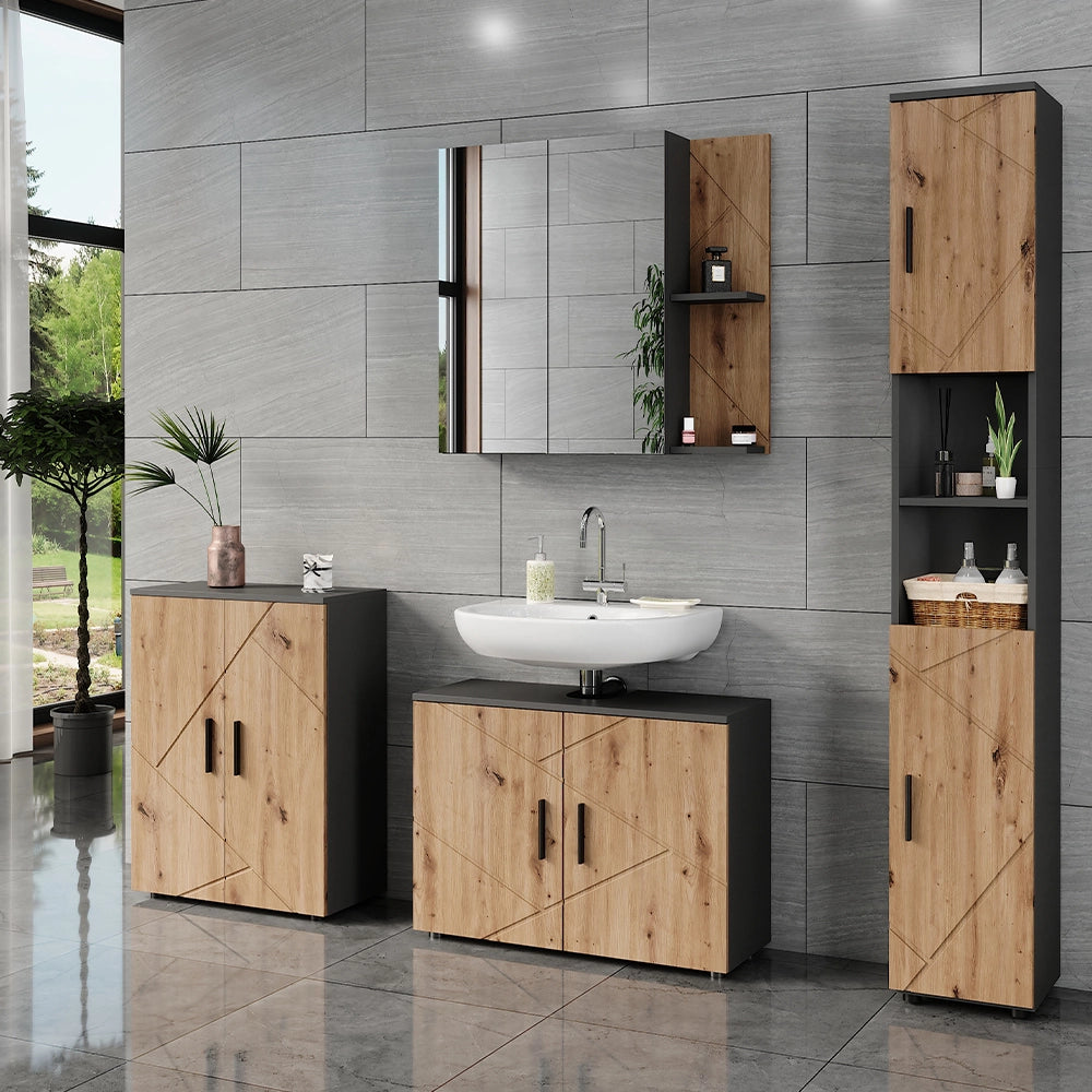 Vicco Set di mobili da bagno Antracite/Artisan 4 parti